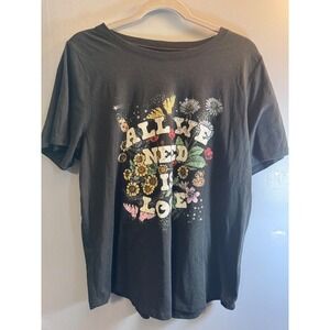 Mighty Fine All We Need Is Love Graphic Tee Black Floral Butterfly Size 0X